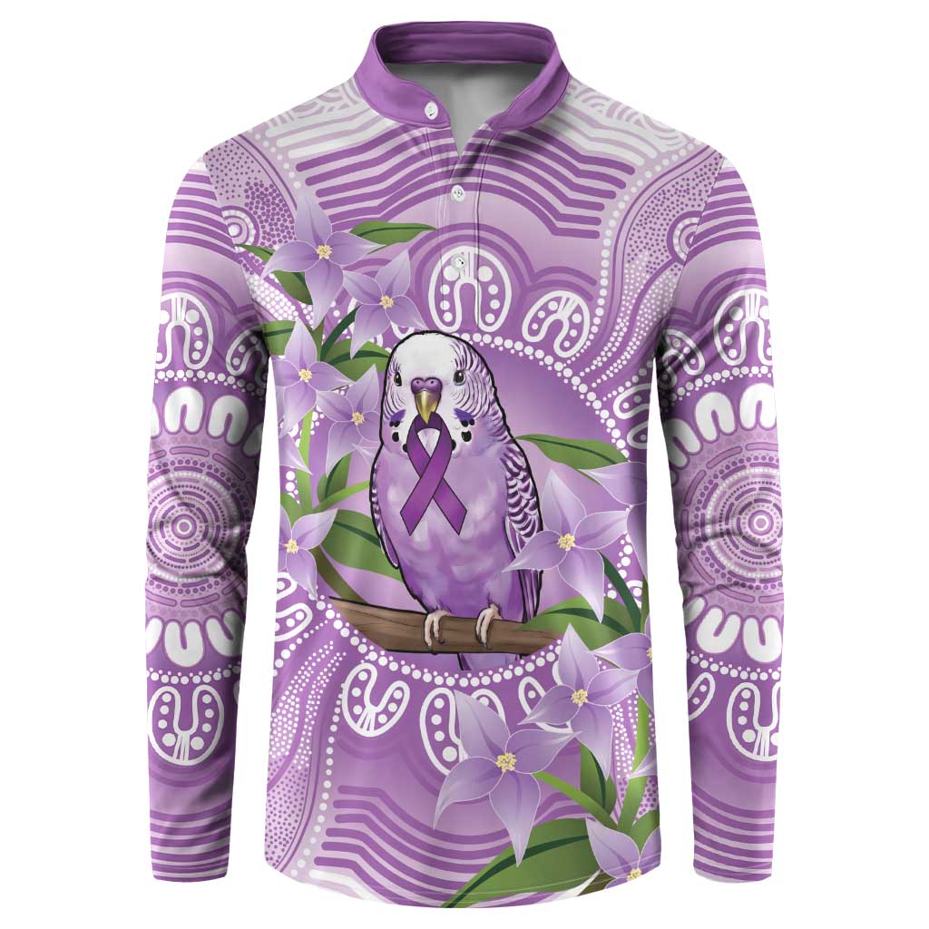 Epilepsy Awareness Budgerigar Australia Button Sweatshirt Budgie Purple Ribbon Boronia Aboriginal - Aussie Hoodie