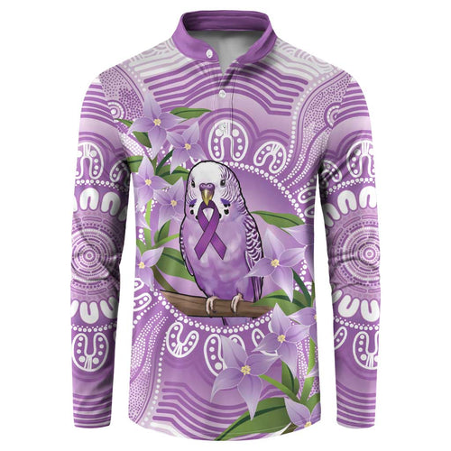 Epilepsy Awareness Budgerigar Australia Button Sweatshirt Budgie Purple Ribbon Boronia Aboriginal - Aussie Hoodie