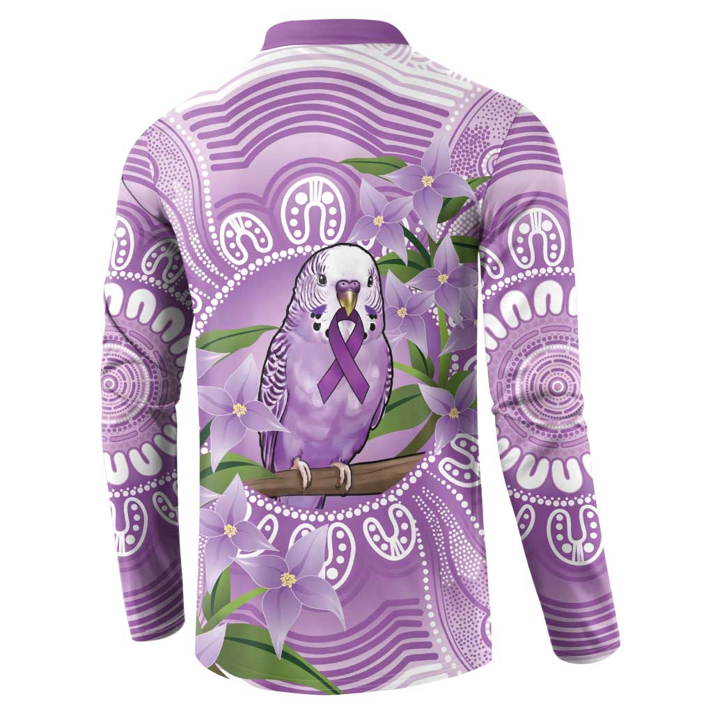 Epilepsy Awareness Budgerigar Australia Button Sweatshirt Budgie Purple Ribbon Boronia Aboriginal - Aussie Hoodie