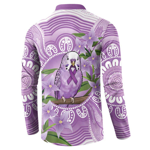 Epilepsy Awareness Budgerigar Australia Button Sweatshirt Budgie Purple Ribbon Boronia Aboriginal - Aussie Hoodie