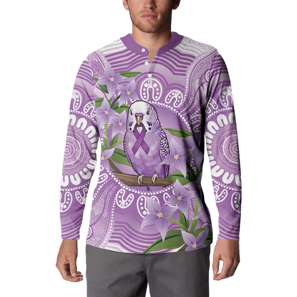 Epilepsy Awareness Budgerigar Australia Button Sweatshirt Budgie Purple Ribbon Boronia Aboriginal - Aussie Hoodie
