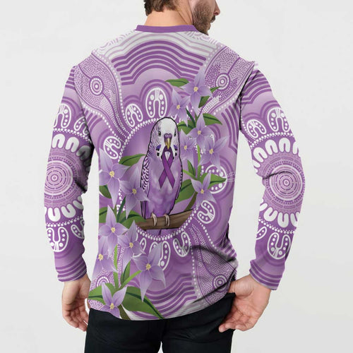 Epilepsy Awareness Budgerigar Australia Button Sweatshirt Budgie Purple Ribbon Boronia Aboriginal - Aussie Hoodie