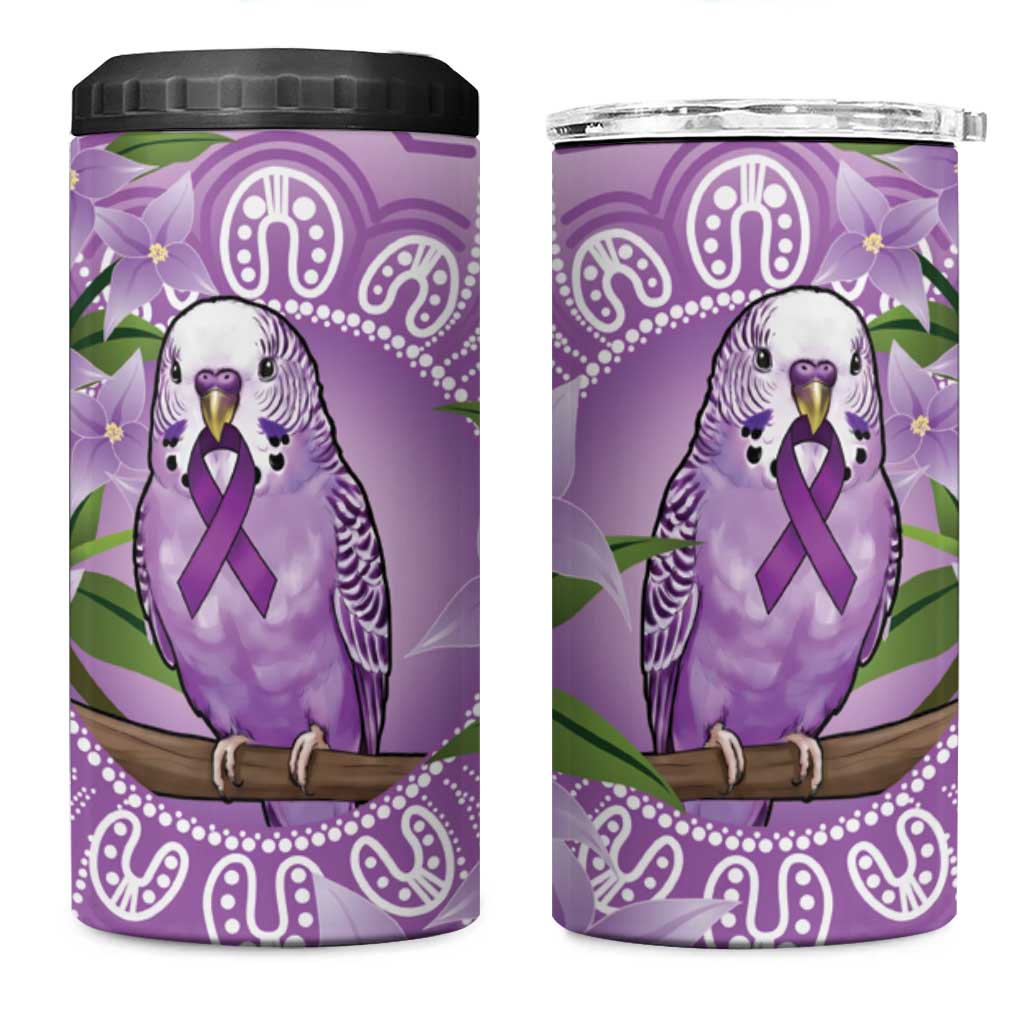 Epilepsy Awareness Budgerigar Australia 4 in 1 Can Cooler Tumbler Budgie Purple Ribbon Boronia Aboriginal - Aussie Hoodie