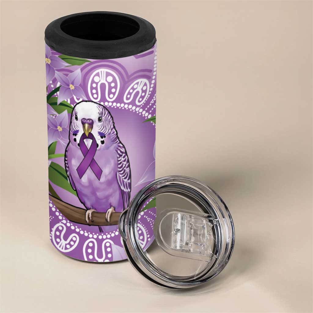 Epilepsy Awareness Budgerigar Australia 4 in 1 Can Cooler Tumbler Budgie Purple Ribbon Boronia Aboriginal - Aussie Hoodie