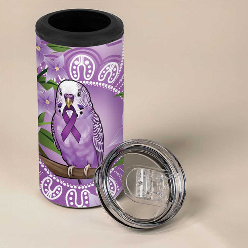 Epilepsy Awareness Budgerigar Australia 4 in 1 Can Cooler Tumbler Budgie Purple Ribbon Boronia Aboriginal - Aussie Hoodie