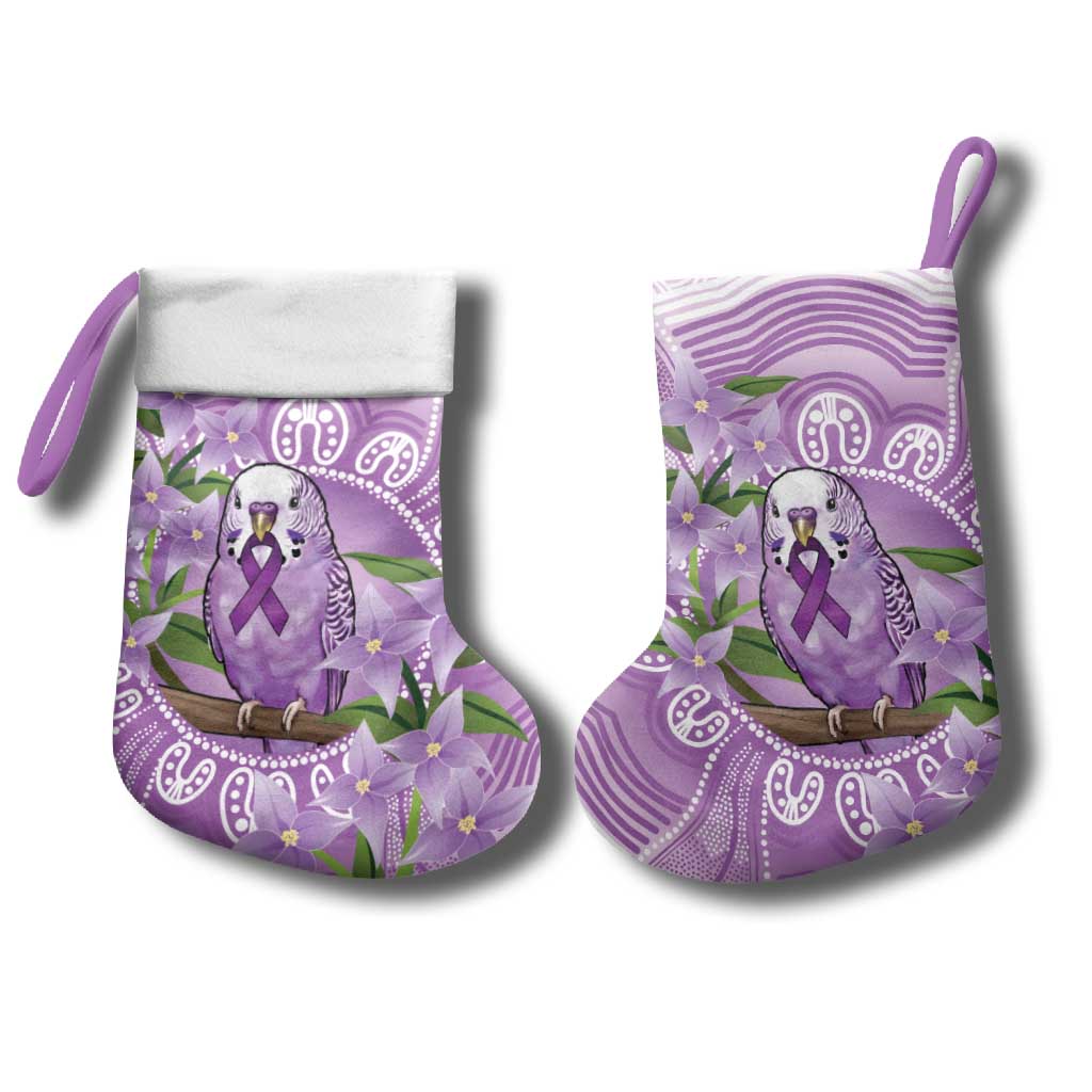 Epilepsy Awareness Budgerigar Australia Christmas Stocking Budgie Purple Ribbon Boronia Aboriginal - Aussie Hoodie