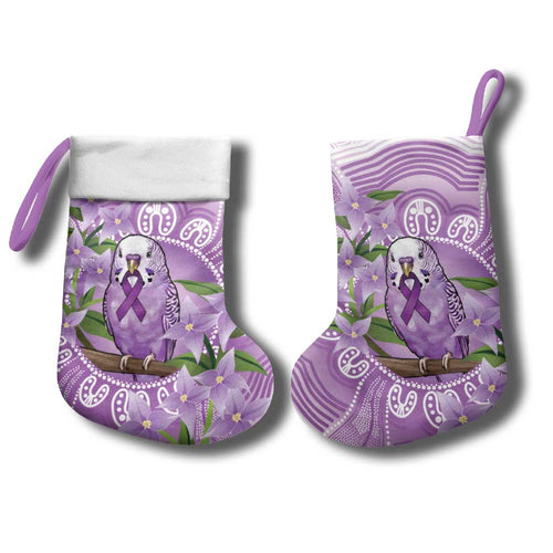 Epilepsy Awareness Budgerigar Australia Christmas Stocking Budgie Purple Ribbon Boronia Aboriginal - Aussie Hoodie