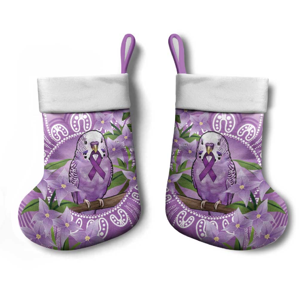 Epilepsy Awareness Budgerigar Australia Christmas Stocking Budgie Purple Ribbon Boronia Aboriginal - Aussie Hoodie