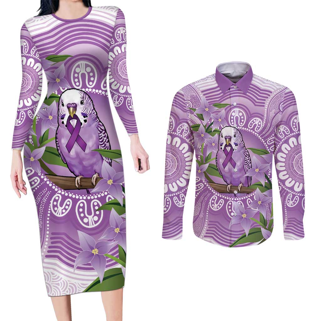 Epilepsy Awareness Budgerigar Australia Couples Matching Long Sleeve Bodycon Dress and Long Sleeve Button Shirt Budgie Purple Ribbon Boronia Aboriginal - Aussie Hoodie