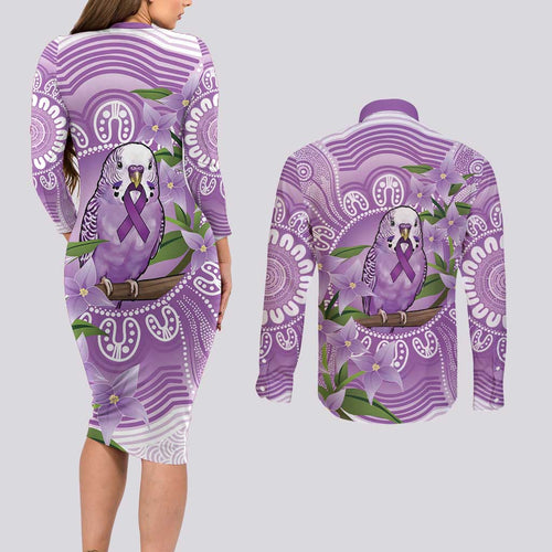 Epilepsy Awareness Budgerigar Australia Couples Matching Long Sleeve Bodycon Dress and Long Sleeve Button Shirt Budgie Purple Ribbon Boronia Aboriginal - Aussie Hoodie