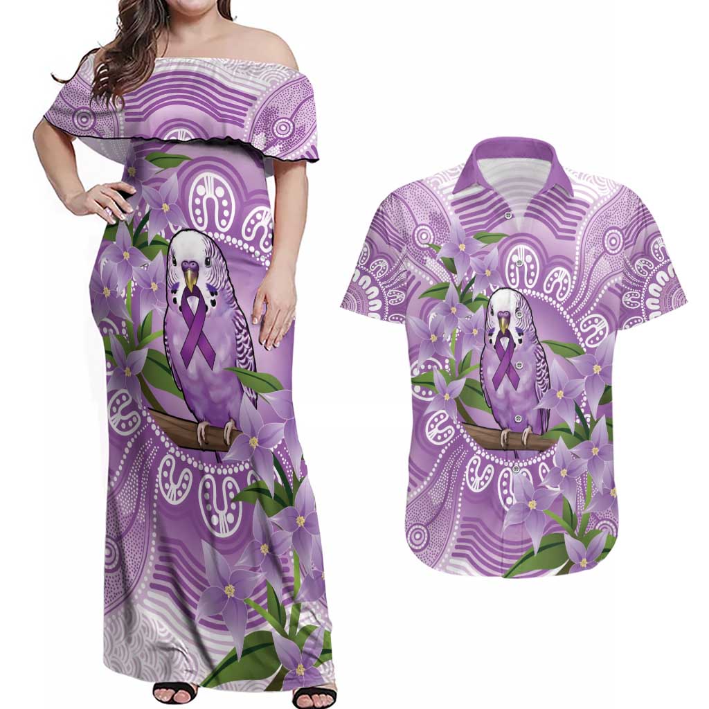 Epilepsy Awareness Budgerigar Australia Couples Matching Off Shoulder Maxi Dress and Hawaiian Shirt Budgie Purple Ribbon Boronia Aboriginal - Aussie Hoodie