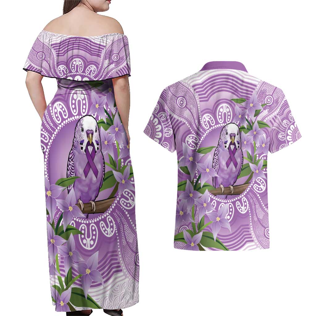 Epilepsy Awareness Budgerigar Australia Couples Matching Off Shoulder Maxi Dress and Hawaiian Shirt Budgie Purple Ribbon Boronia Aboriginal - Aussie Hoodie