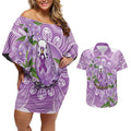 Epilepsy Awareness Budgerigar Australia Couples Matching Off Shoulder Short Dress and Hawaiian Shirt Budgie Purple Ribbon Boronia Aboriginal - Aussie Hoodie