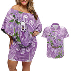 Epilepsy Awareness Budgerigar Australia Couples Matching Off Shoulder Short Dress and Hawaiian Shirt Budgie Purple Ribbon Boronia Aboriginal - Aussie Hoodie