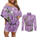Epilepsy Awareness Budgerigar Australia Couples Matching Off Shoulder Short Dress and Long Sleeve Button Shirt Budgie Purple Ribbon Boronia Aboriginal - Aussie Hoodie