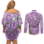 Epilepsy Awareness Budgerigar Australia Couples Matching Off Shoulder Short Dress and Long Sleeve Button Shirt Budgie Purple Ribbon Boronia Aboriginal - Aussie Hoodie