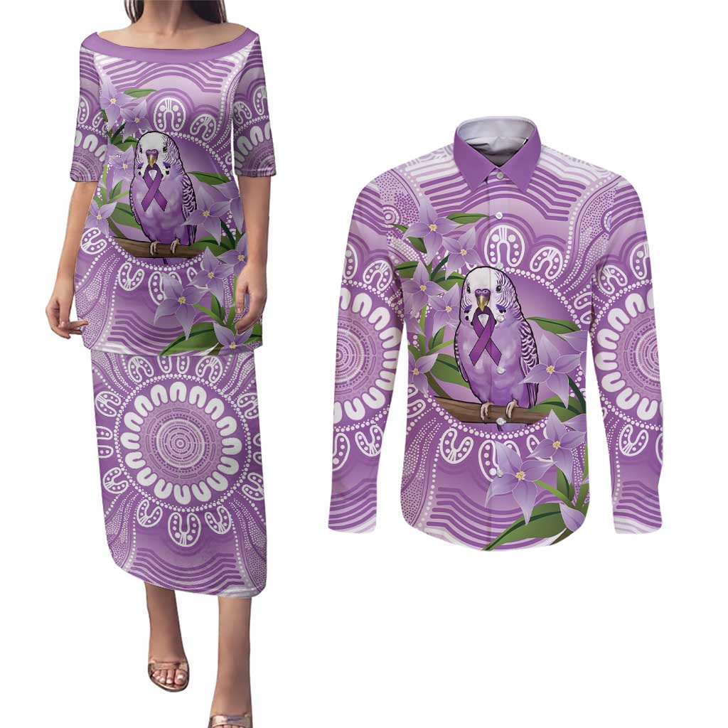 Epilepsy Awareness Budgerigar Australia Couples Matching Puletasi and Long Sleeve Button Shirt Budgie Purple Ribbon Boronia Aboriginal - Aussie Hoodie