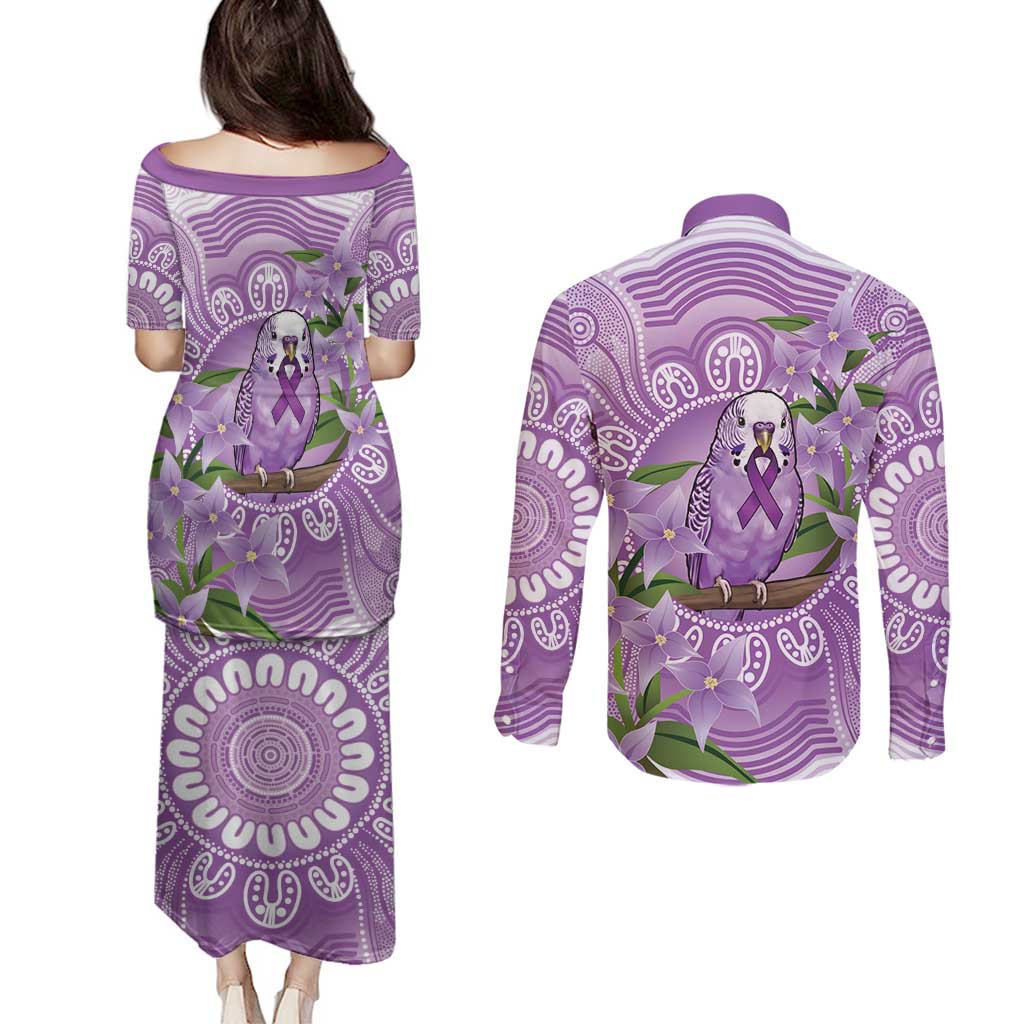 Epilepsy Awareness Budgerigar Australia Couples Matching Puletasi and Long Sleeve Button Shirt Budgie Purple Ribbon Boronia Aboriginal - Aussie Hoodie