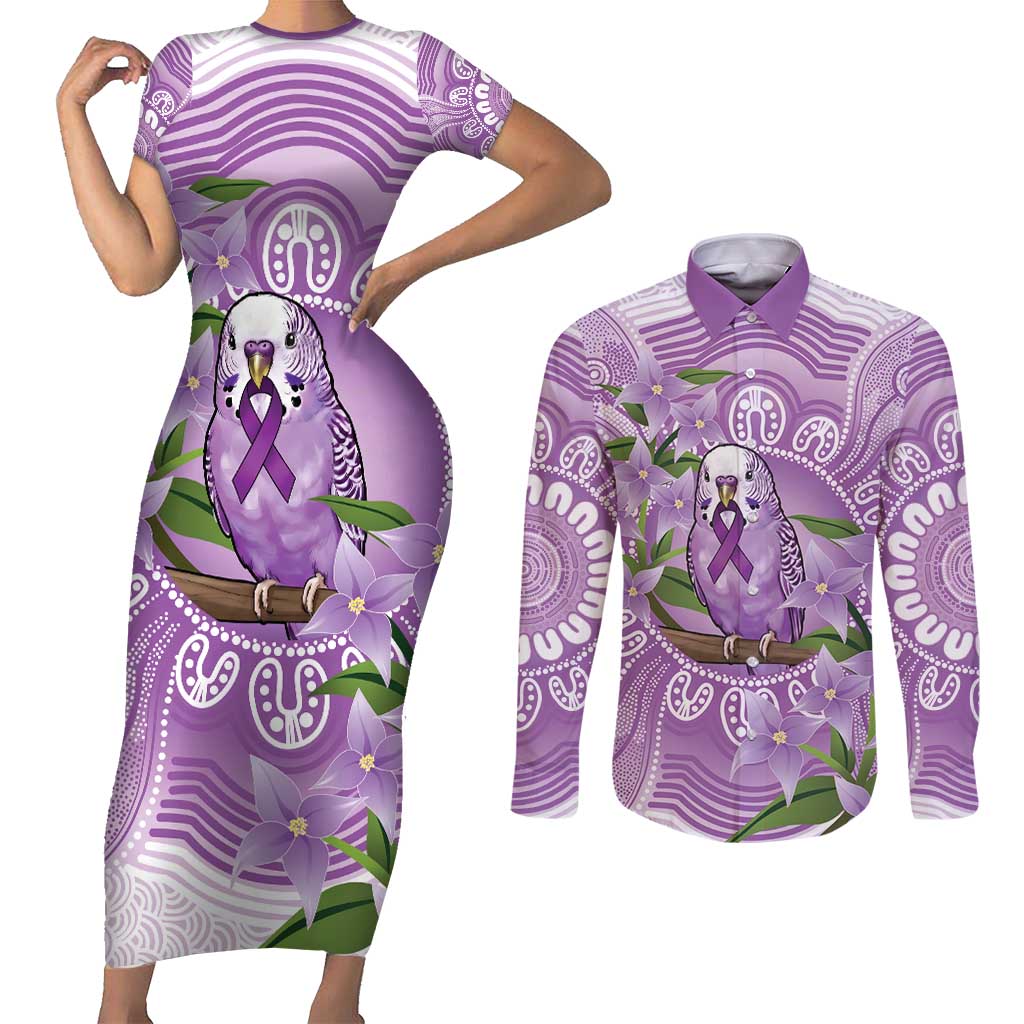 Epilepsy Awareness Budgerigar Australia Couples Matching Short Sleeve Bodycon Dress and Long Sleeve Button Shirt Budgie Purple Ribbon Boronia Aboriginal - Aussie Hoodie