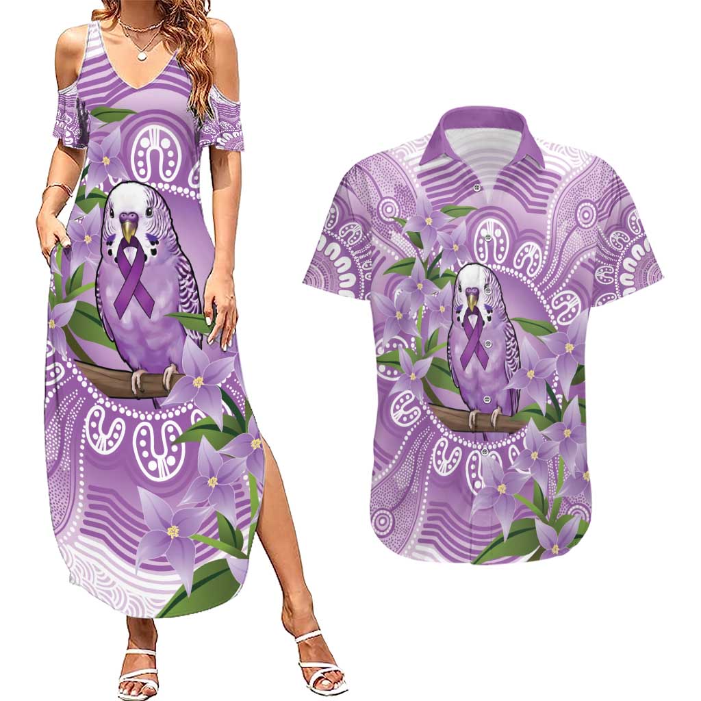 Epilepsy Awareness Budgerigar Australia Couples Matching Summer Maxi Dress and Hawaiian Shirt Budgie Purple Ribbon Boronia Aboriginal - Aussie Hoodie