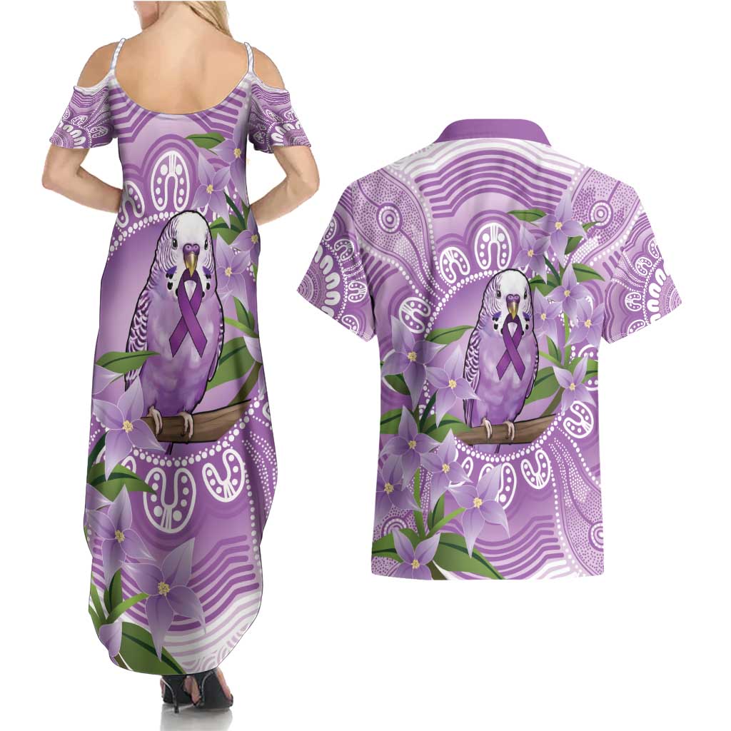 Epilepsy Awareness Budgerigar Australia Couples Matching Summer Maxi Dress and Hawaiian Shirt Budgie Purple Ribbon Boronia Aboriginal - Aussie Hoodie