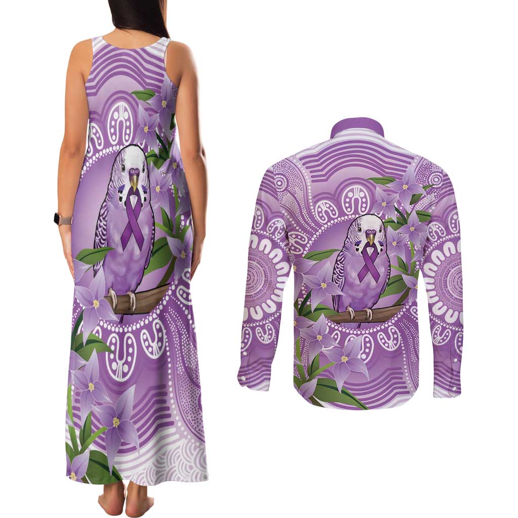 Epilepsy Awareness Budgerigar Australia Couples Matching Tank Maxi Dress and Long Sleeve Button Shirt Budgie Purple Ribbon Boronia Aboriginal - Aussie Hoodie