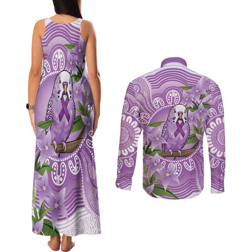 Epilepsy Awareness Budgerigar Australia Couples Matching Tank Maxi Dress and Long Sleeve Button Shirt Budgie Purple Ribbon Boronia Aboriginal - Aussie Hoodie
