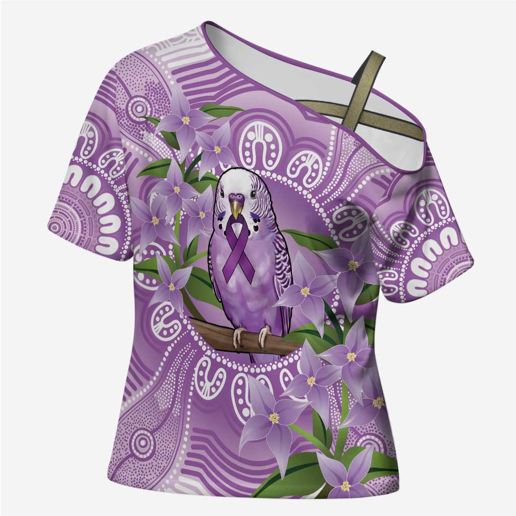 Epilepsy Awareness Budgerigar Australia Cross Shoulder Shirt Budgie Purple Ribbon Boronia Aboriginal - Aussie Hoodie