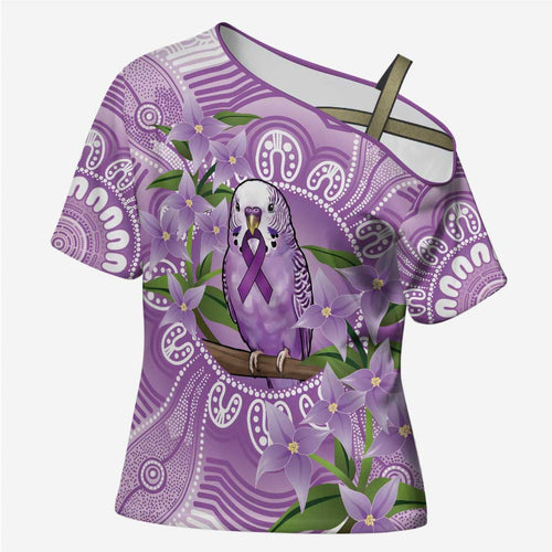 Epilepsy Awareness Budgerigar Australia Cross Shoulder Shirt Budgie Purple Ribbon Boronia Aboriginal - Aussie Hoodie