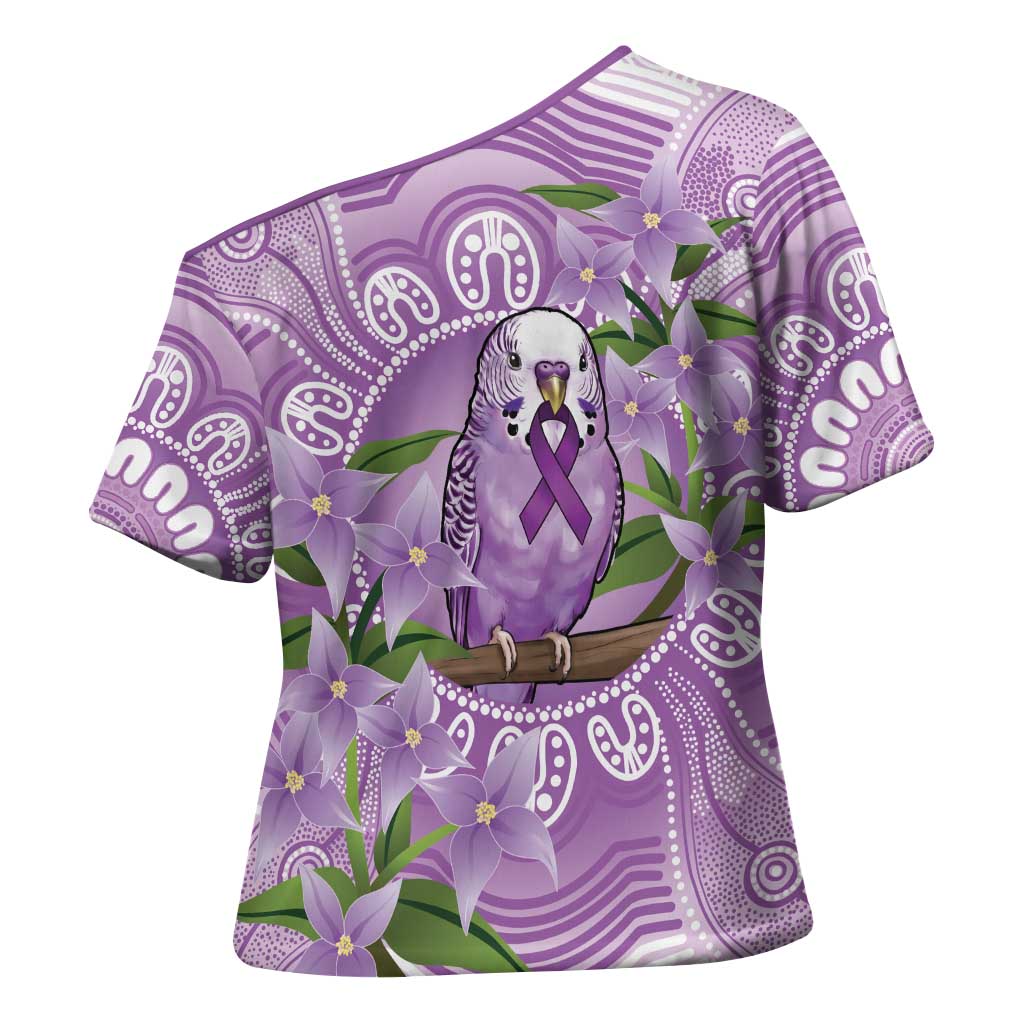 Epilepsy Awareness Budgerigar Australia Cross Shoulder Shirt Budgie Purple Ribbon Boronia Aboriginal - Aussie Hoodie