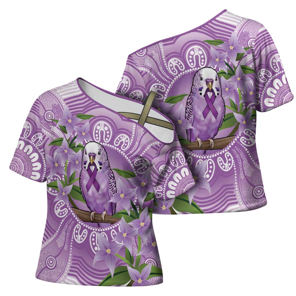 Epilepsy Awareness Budgerigar Australia Cross Shoulder Shirt Budgie Purple Ribbon Boronia Aboriginal - Aussie Hoodie