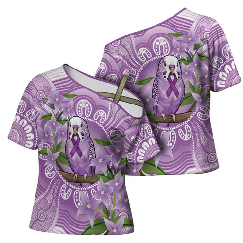 Epilepsy Awareness Budgerigar Australia Cross Shoulder Shirt Budgie Purple Ribbon Boronia Aboriginal - Aussie Hoodie