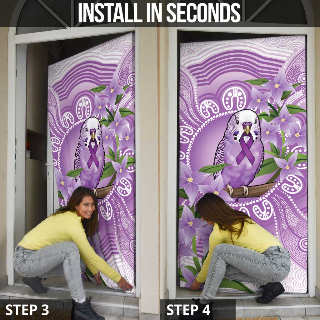 Epilepsy Awareness Budgerigar Australia Door Cover Budgie Purple Ribbon Boronia Aboriginal - Aussie Hoodie