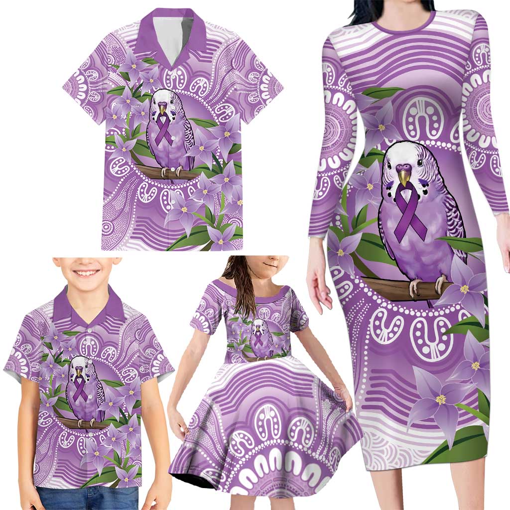 Epilepsy Awareness Budgerigar Australia Family Matching Long Sleeve Bodycon Dress and Hawaiian Shirt Budgie Purple Ribbon Boronia Aboriginal - Aussie Hoodie