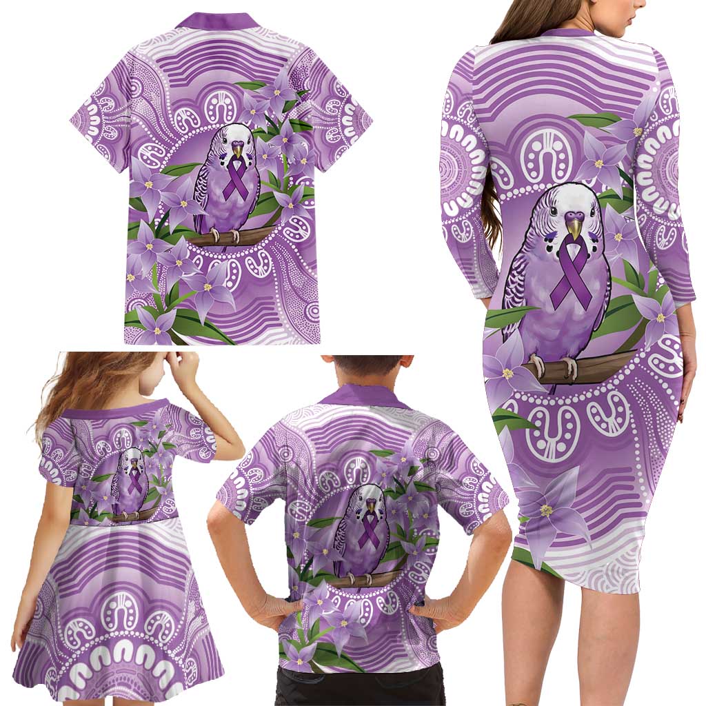 Epilepsy Awareness Budgerigar Australia Family Matching Long Sleeve Bodycon Dress and Hawaiian Shirt Budgie Purple Ribbon Boronia Aboriginal - Aussie Hoodie