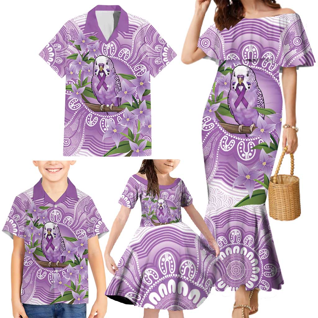 Epilepsy Awareness Budgerigar Australia Family Matching Mermaid Dress and Hawaiian Shirt Budgie Purple Ribbon Boronia Aboriginal - Aussie Hoodie