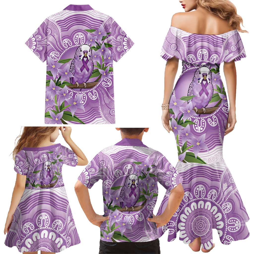 Epilepsy Awareness Budgerigar Australia Family Matching Mermaid Dress and Hawaiian Shirt Budgie Purple Ribbon Boronia Aboriginal - Aussie Hoodie
