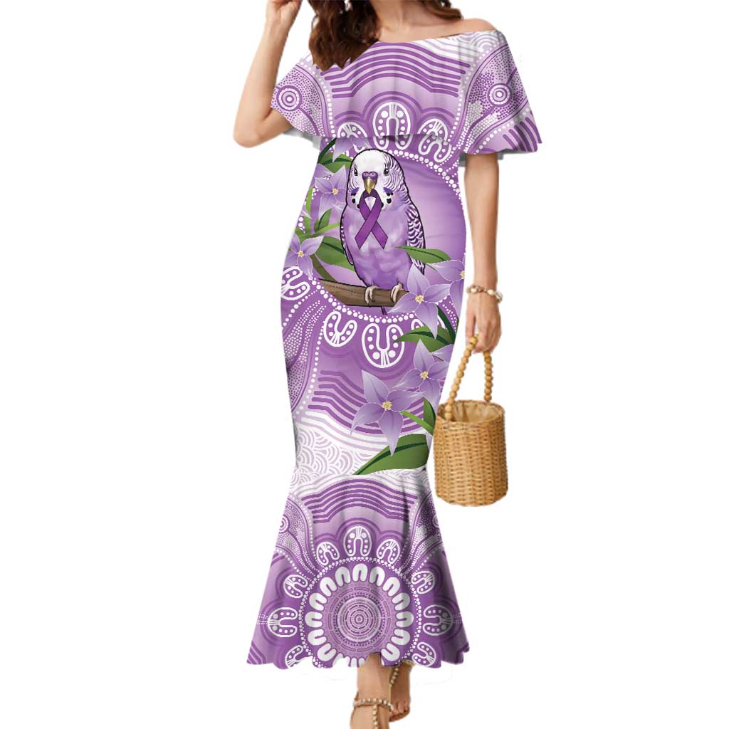 Epilepsy Awareness Budgerigar Australia Family Matching Mermaid Dress and Hawaiian Shirt Budgie Purple Ribbon Boronia Aboriginal - Aussie Hoodie