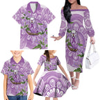 Epilepsy Awareness Budgerigar Australia Family Matching Off The Shoulder Long Sleeve Dress and Hawaiian Shirt Budgie Purple Ribbon Boronia Aboriginal - Aussie Hoodie