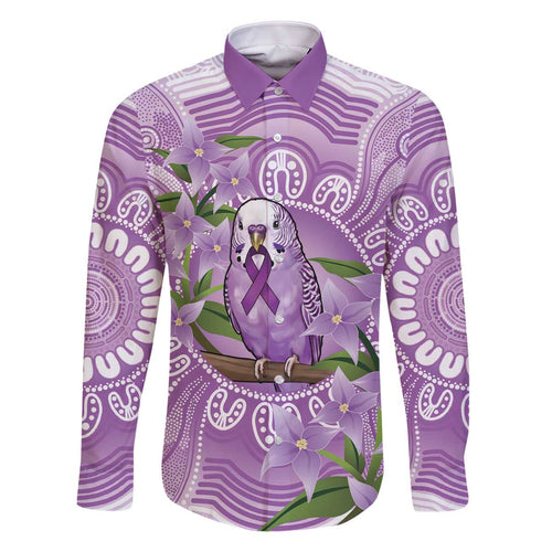 Epilepsy Awareness Budgerigar Australia Family Matching Off The Shoulder Long Sleeve Dress and Hawaiian Shirt Budgie Purple Ribbon Boronia Aboriginal - Aussie Hoodie