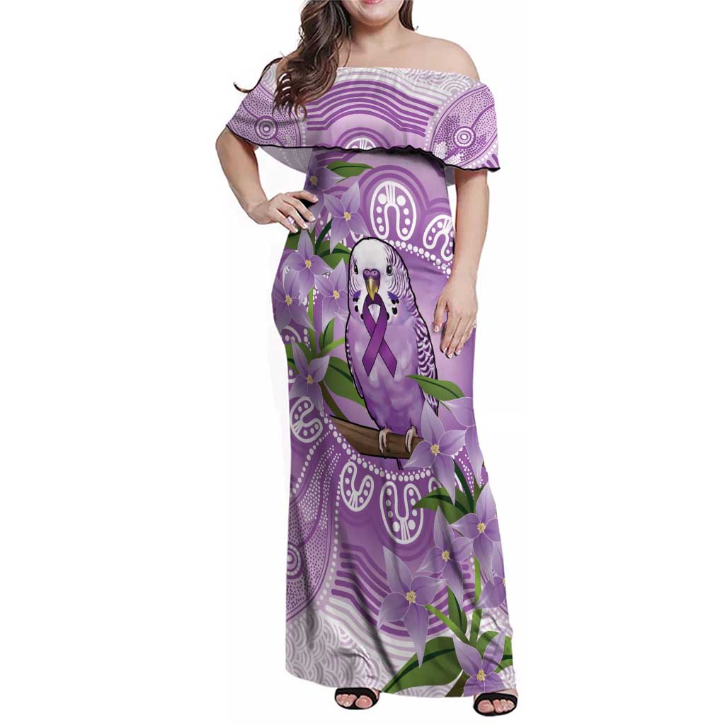 Epilepsy Awareness Budgerigar Australia Family Matching Off Shoulder Maxi Dress and Hawaiian Shirt Budgie Purple Ribbon Boronia Aboriginal - Aussie Hoodie