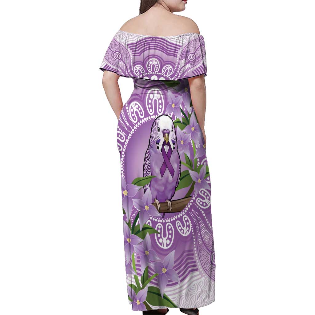 Epilepsy Awareness Budgerigar Australia Family Matching Off Shoulder Maxi Dress and Hawaiian Shirt Budgie Purple Ribbon Boronia Aboriginal - Aussie Hoodie