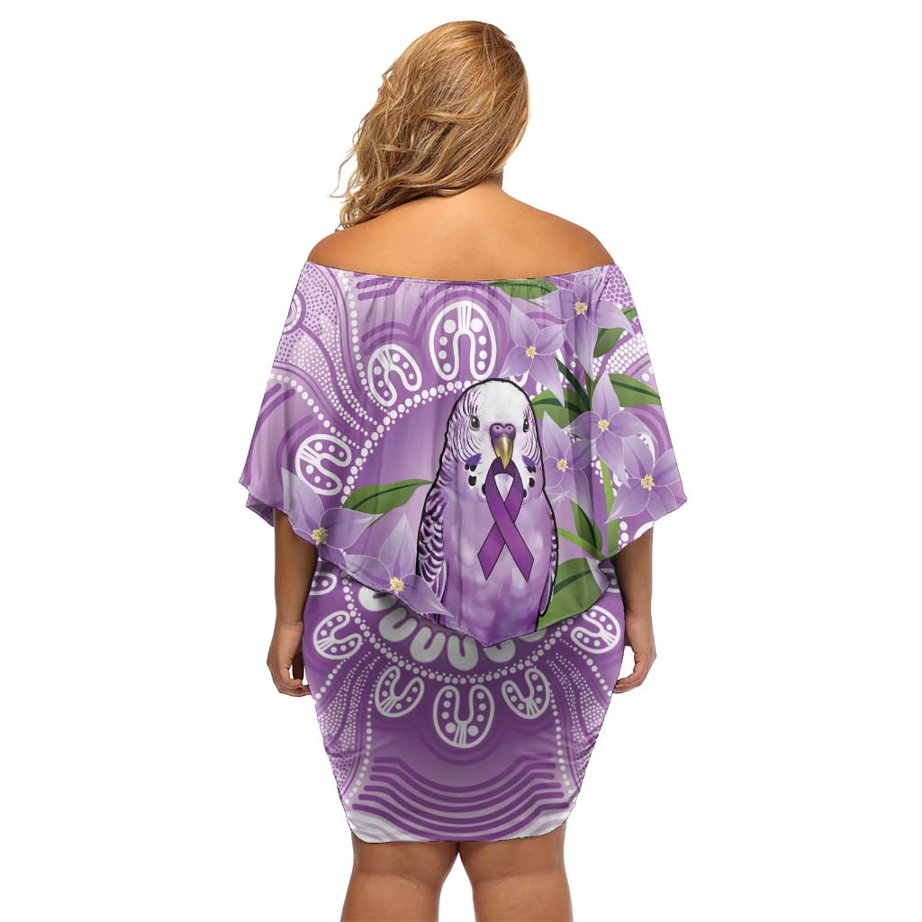 Epilepsy Awareness Budgerigar Australia Family Matching Off Shoulder Short Dress and Hawaiian Shirt Budgie Purple Ribbon Boronia Aboriginal - Aussie Hoodie
