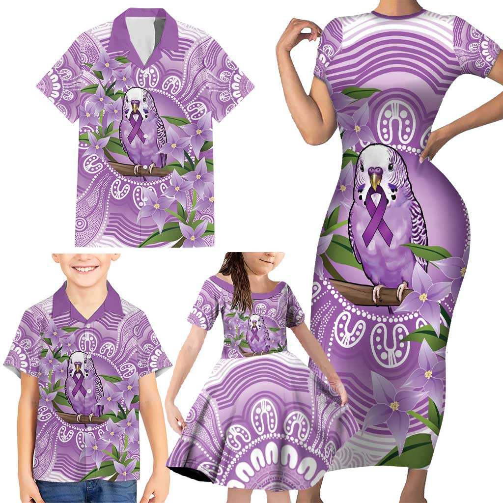 Epilepsy Awareness Budgerigar Australia Family Matching Short Sleeve Bodycon Dress and Hawaiian Shirt Budgie Purple Ribbon Boronia Aboriginal - Aussie Hoodie