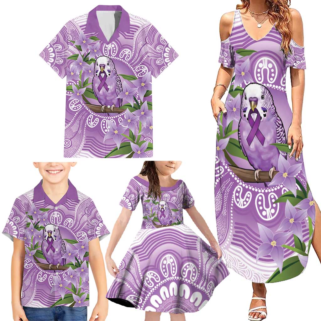 Epilepsy Awareness Budgerigar Australia Family Matching Summer Maxi Dress and Hawaiian Shirt Budgie Purple Ribbon Boronia Aboriginal - Aussie Hoodie