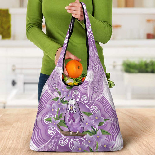 Epilepsy Awareness Budgerigar Australia Grocery Bag Budgie Purple Ribbon Boronia Aboriginal - Aussie Hoodie