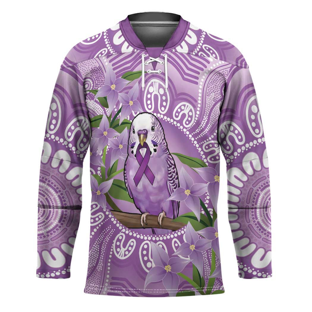 Epilepsy Awareness Budgerigar Australia Hockey Jersey Budgie Purple Ribbon Boronia Aboriginal - Aussie Hoodie