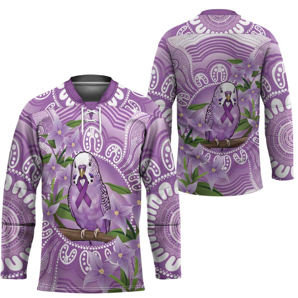Epilepsy Awareness Budgerigar Australia Hockey Jersey Budgie Purple Ribbon Boronia Aboriginal - Aussie Hoodie