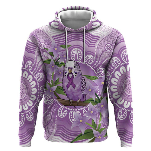 Epilepsy Awareness Budgerigar Australia Hoodie Budgie Purple Ribbon Boronia Aboriginal - Aussie Hoodie