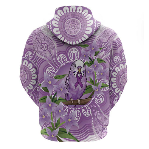 Epilepsy Awareness Budgerigar Australia Hoodie Budgie Purple Ribbon Boronia Aboriginal - Aussie Hoodie
